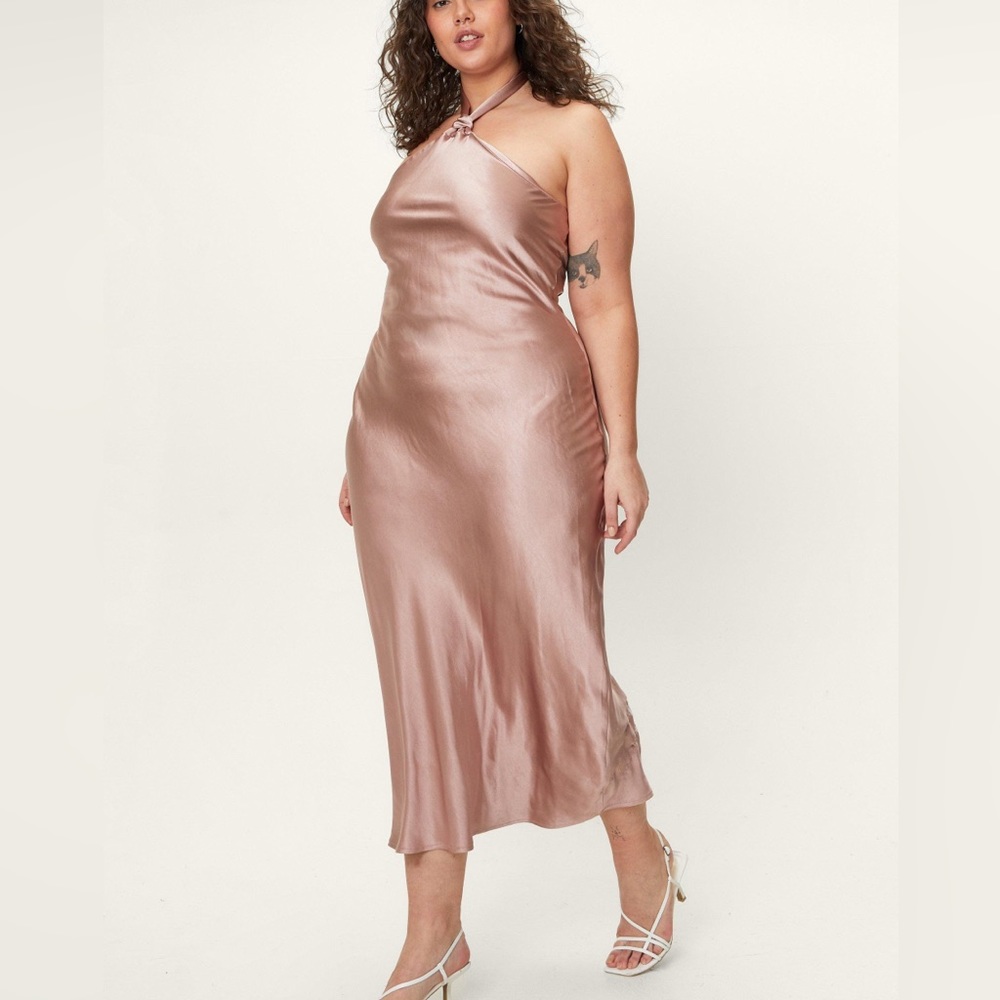 Nasty Gal Dusty Pink Midi Halter Dress Size 16